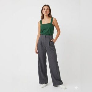 NWT Hae by Haekim Grey Wide Leg Pleated Trousers Dress Pants Size Small